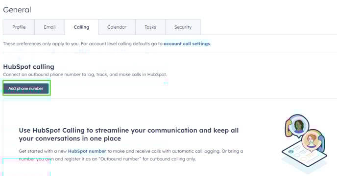 inside calling section choose Add phone number