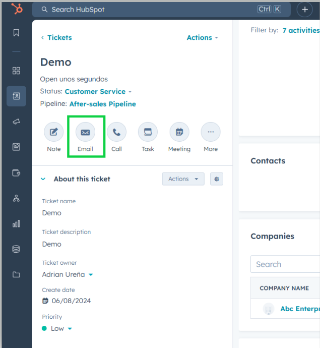 Inside ticket choose Email option
