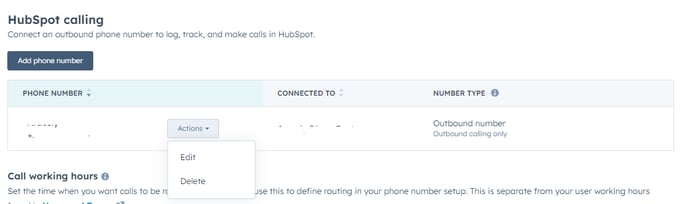 In HubSpot calling can edit your number